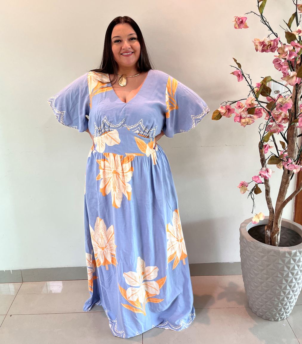 Vestido Longo Plus Size Viscose Azul Jessica G3 - Imagem 2