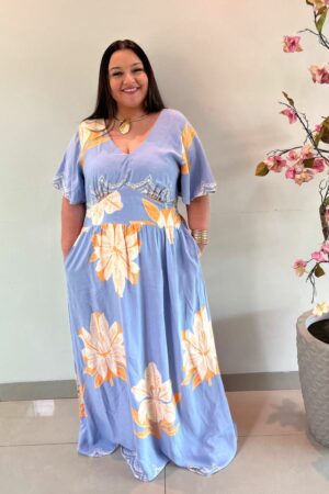 Vestido Longo Plus Size Viscose Azul Jessica G3