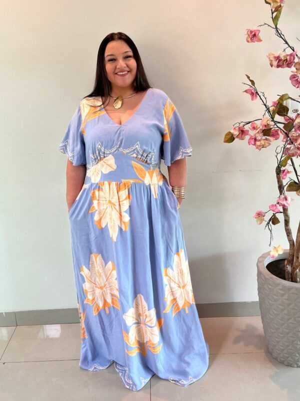 Vestido Longo Plus Size Viscose Azul Jessica G3