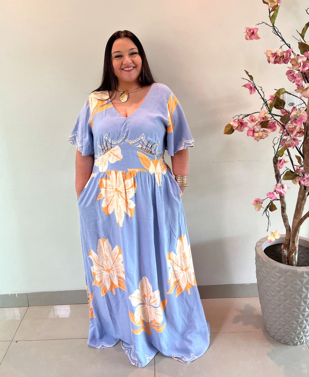Vestido Longo Plus Size Viscose Azul Jessica G3