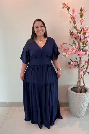 Vestido Plus Size Heloísa Viscose Azul Marinho G1 G2 G3
