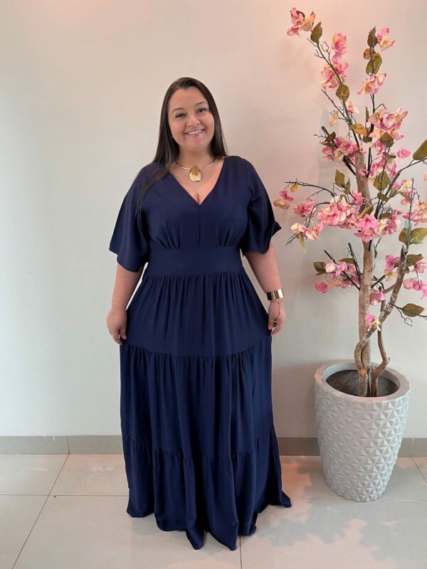 Vestido Plus Size Heloísa Viscose Azul Marinho G1 G2 G3