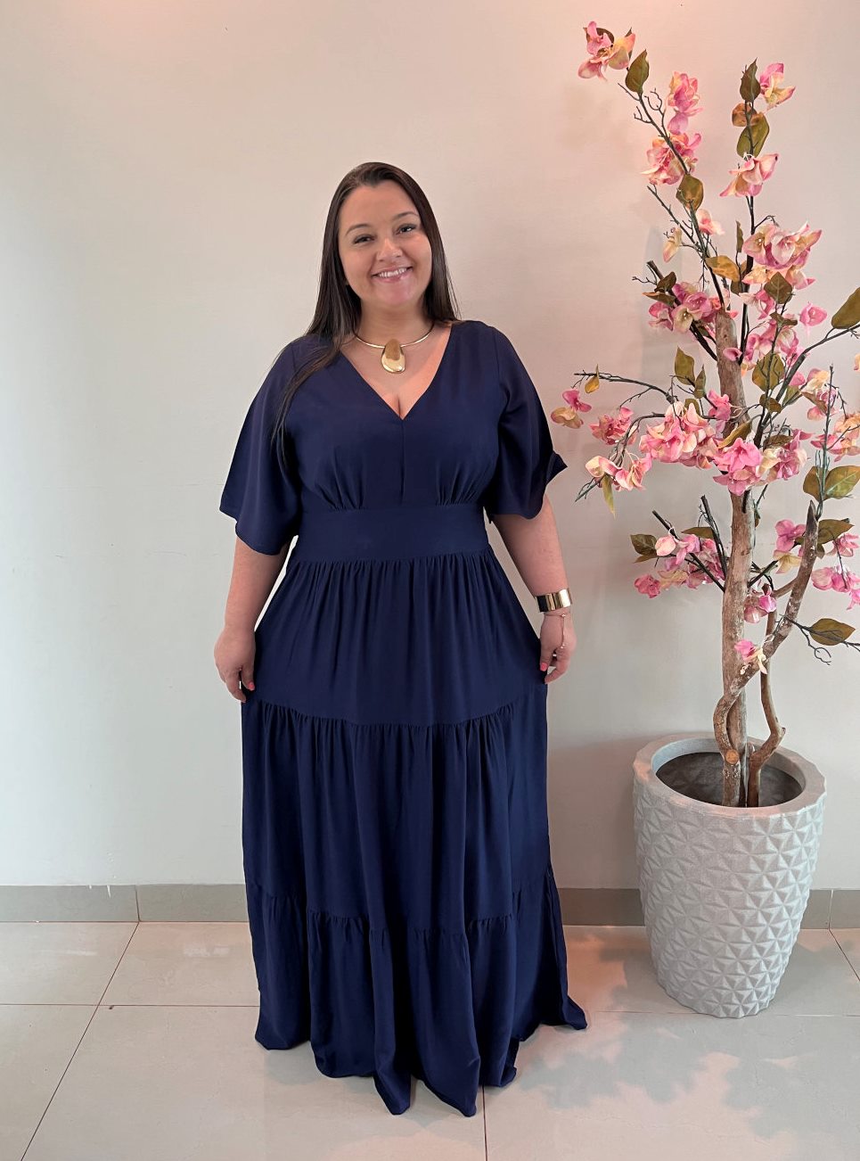 Vestido Plus Size Heloísa Viscose Azul Marinho G1 G2 G3