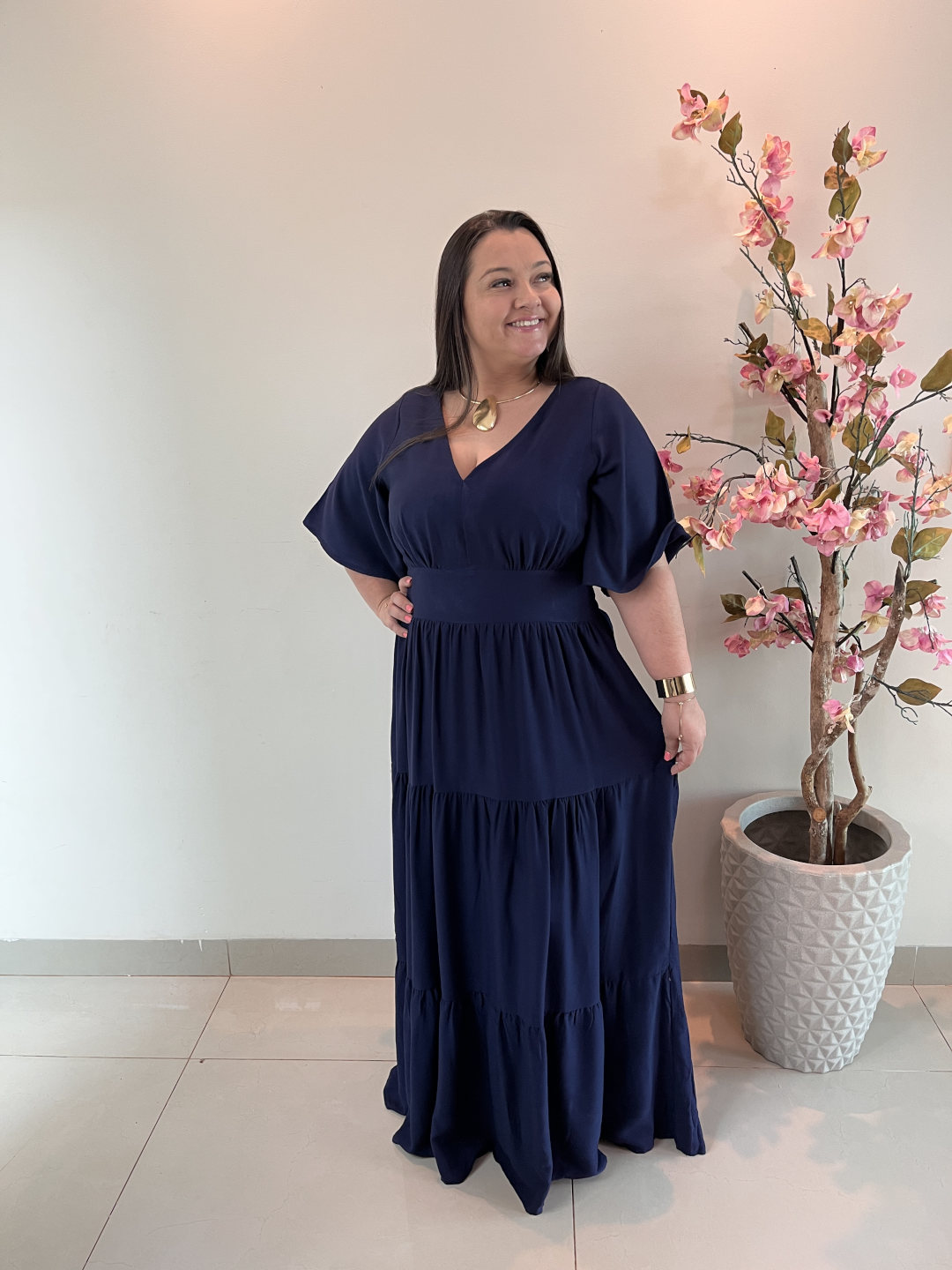 Vestido Plus Size Heloísa Viscose Azul Marinho G1 G2 G3 - Imagem 4