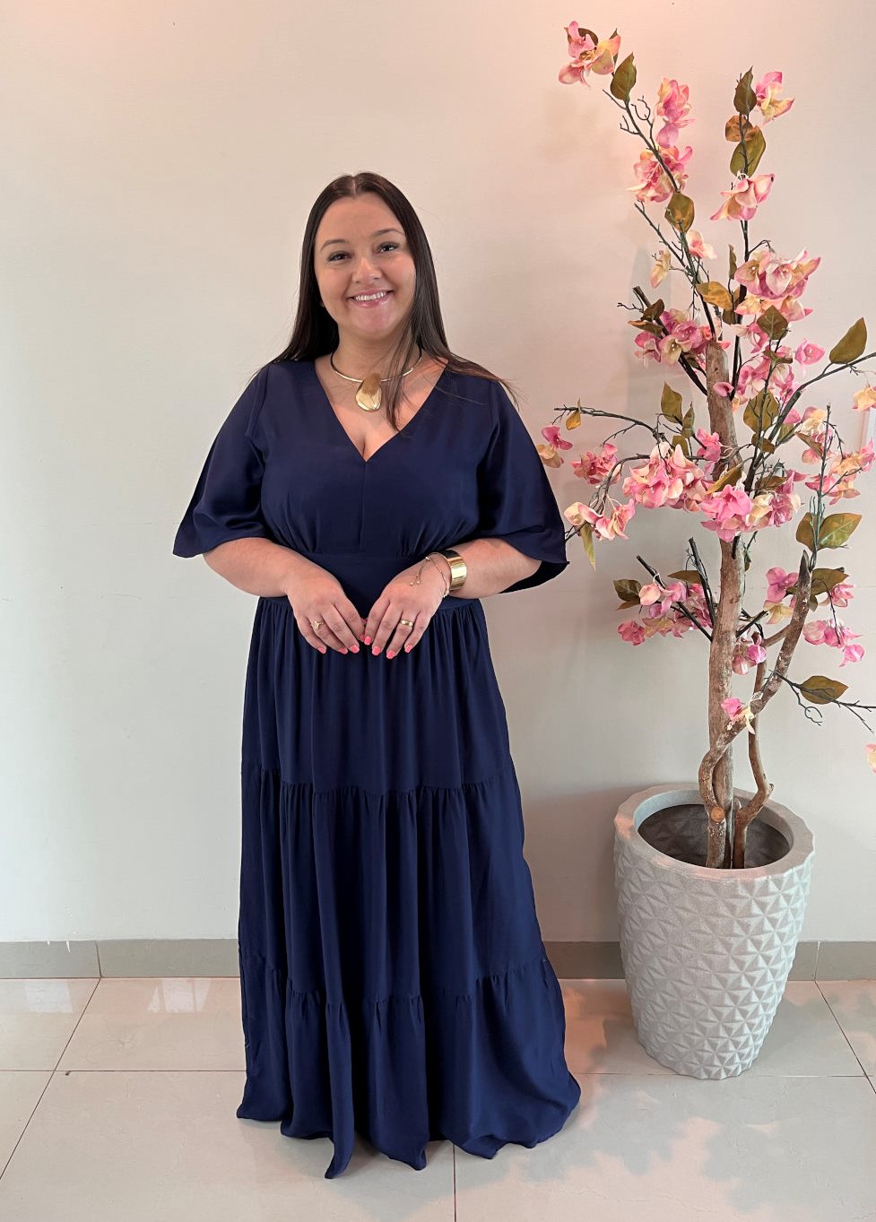 Vestido Plus Size Heloísa Viscose Azul Marinho G1 G2 G3 - Imagem 3