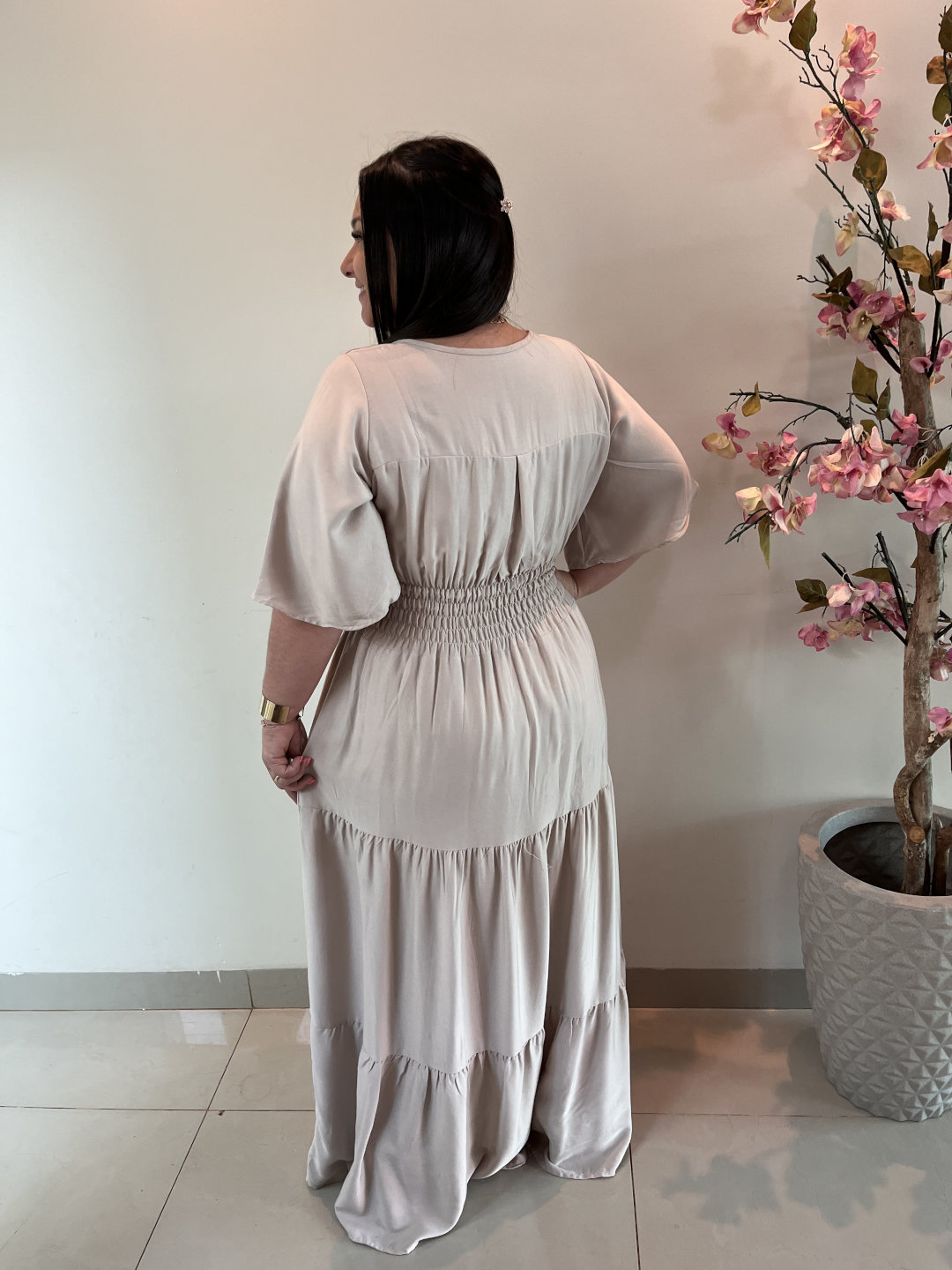 Vestido Plus Size Heloísa Viscose Bege G1 G2 G3 - Imagem 2