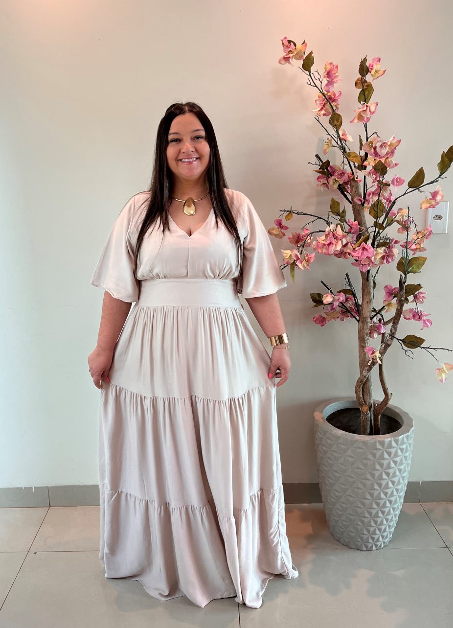 Vestido Plus Size Heloísa Viscose Bege G1 G2 G3 - Imagem 3