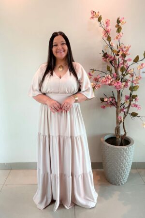 Vestido Plus Size Heloísa Viscose Bege G1 G2 G3