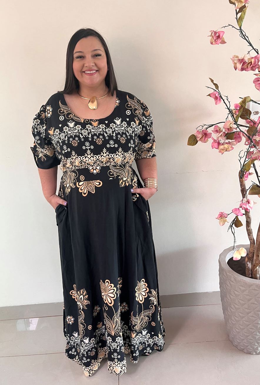 Vestido Longo Plus Size Viscose Preto Jessica G3 - Imagem 2