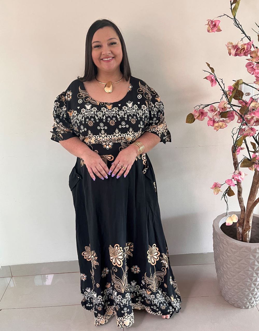 Vestido Longo Plus Size Viscose Preto Jessica G3