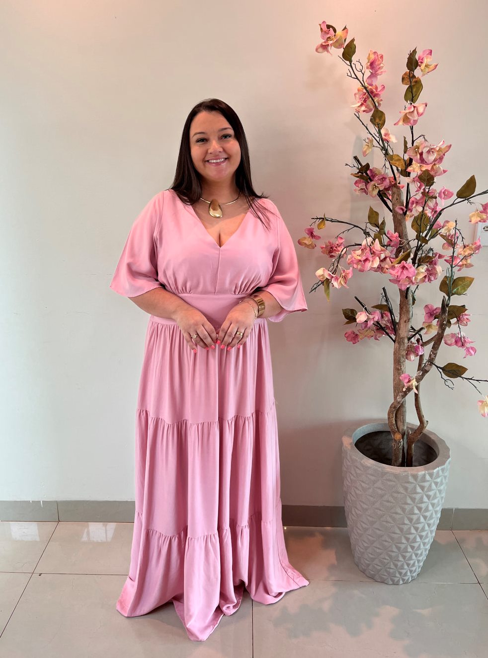 Vestido Plus Size Heloísa Viscose Rosa G1 G2 G3