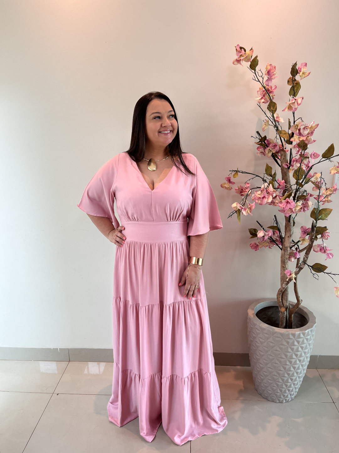 Vestido Plus Size Heloísa Viscose Rosa G1 G2 G3 - Imagem 4