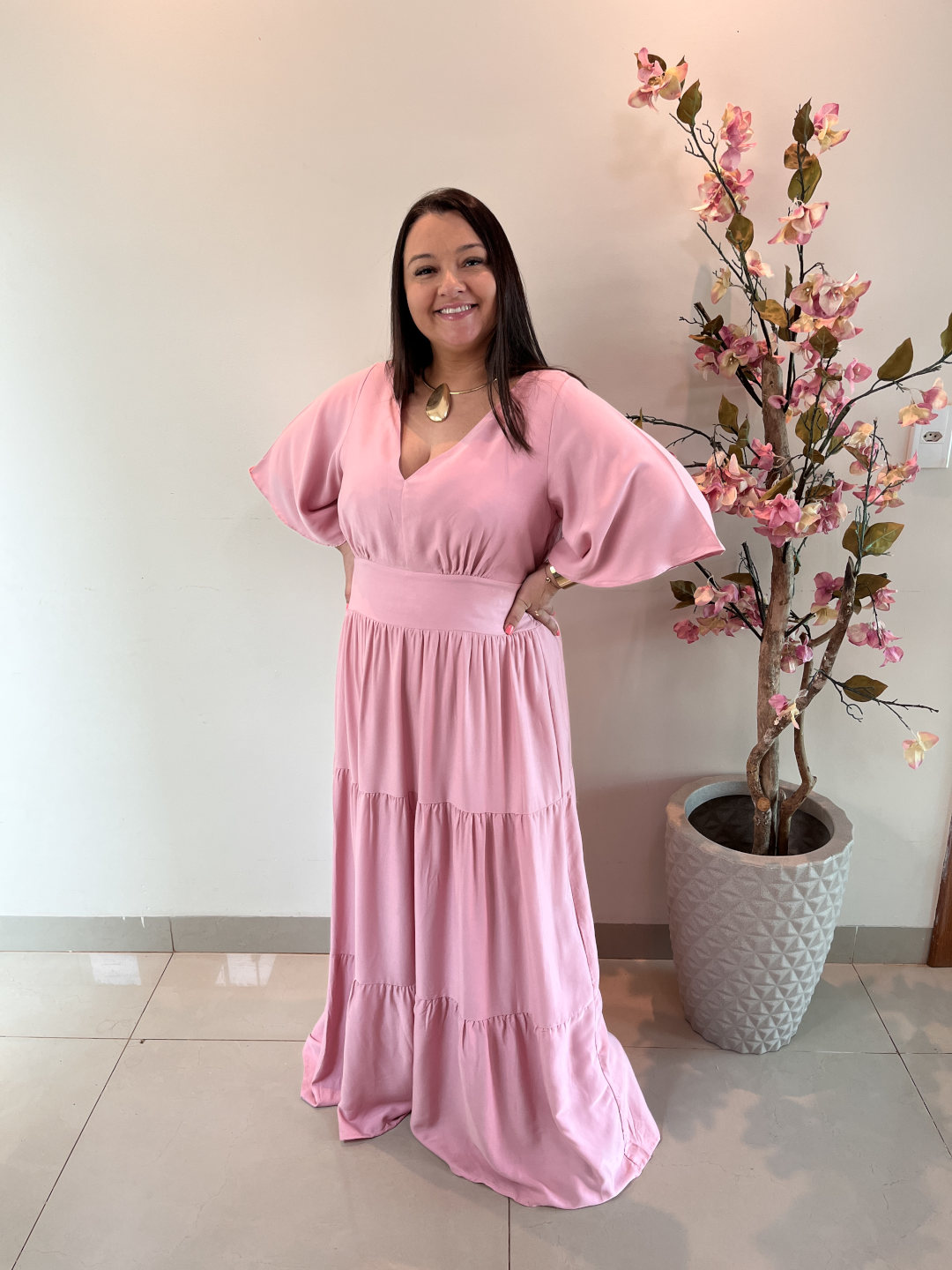 Vestido Plus Size Heloísa Viscose Rosa G1 G2 G3 - Imagem 3