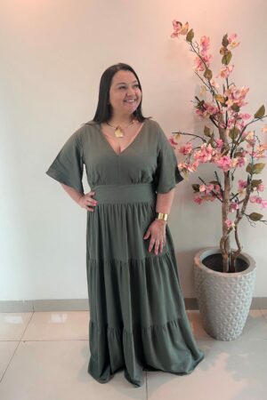 Vestido Plus Size Heloísa Viscose Verde Militar G1 G2 G3