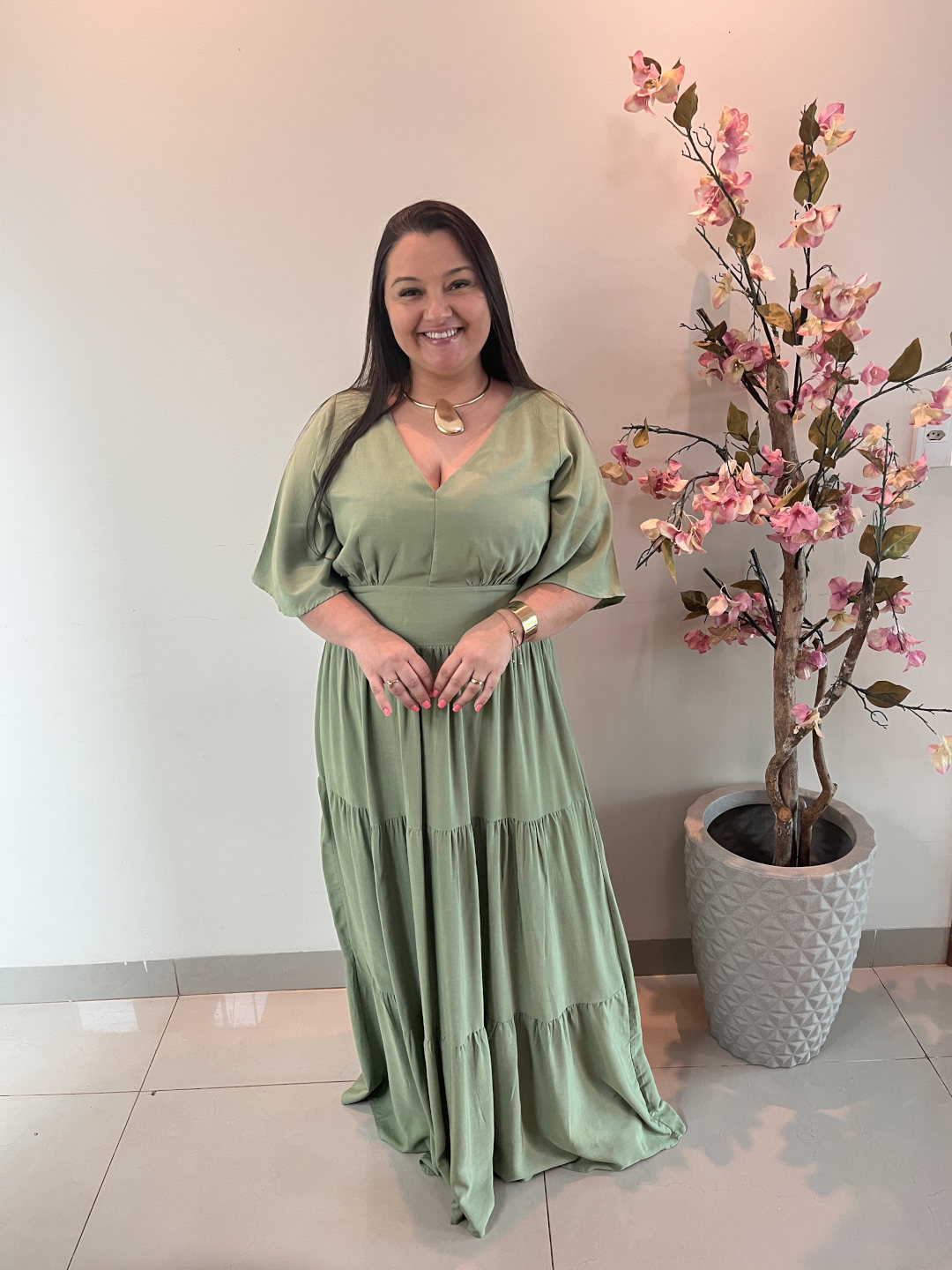 Vestido Plus Size Heloísa Viscose Verde Oliva G1 G2 G3 - Imagem 3