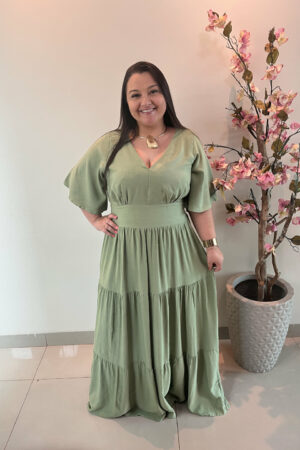 Vestido Plus Size Heloísa Viscose Verde Oliva G1 G2 G3