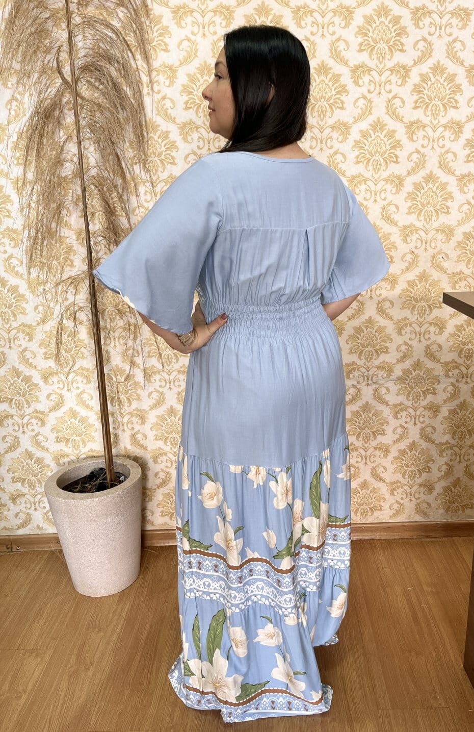 Vestido Plus Size Heloísa Viscose Azul Estampado G1 G2 G3 - Imagem 2