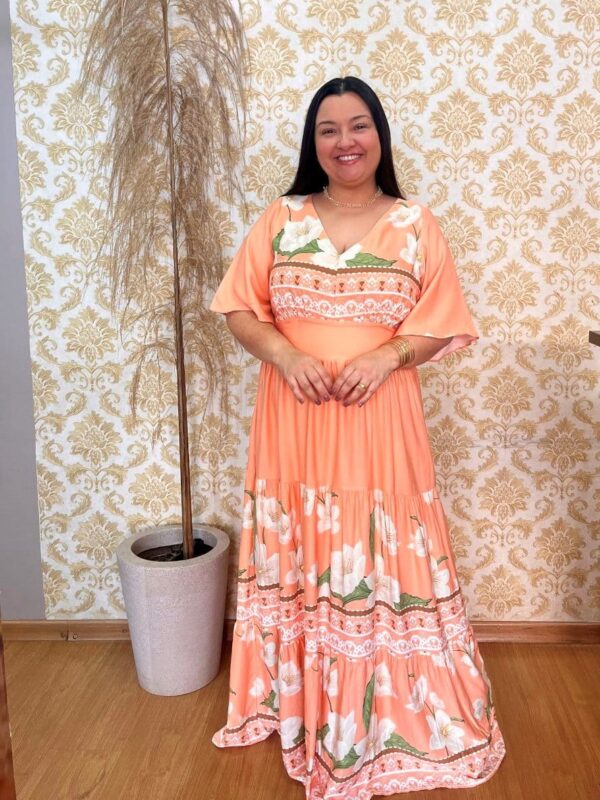 Vestido Plus Size Heloísa Viscose Laranja Estampado G1 G2 G3
