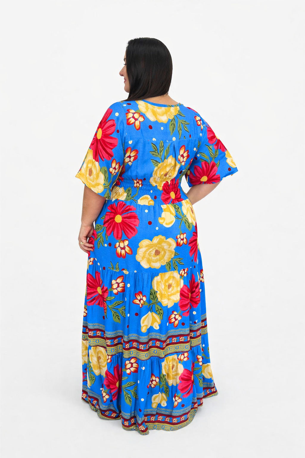 Vestido Plus Size Heloísa Viscose Azul Estampado G1 - Imagem 2