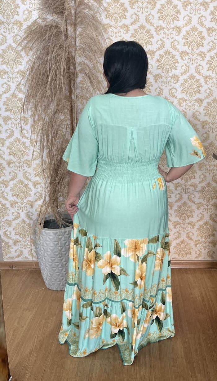 Vestido Plus Size Heloísa Viscose Verde Agua Estampado G1 G2 - Imagem 2