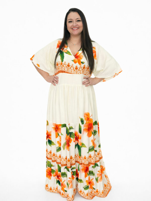 Vestido Plus Size Heloísa Viscose Off White Estampado G2