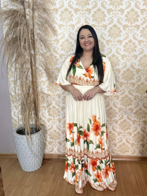 Vestido Plus Size Heloísa Viscose Off White Estampado G2