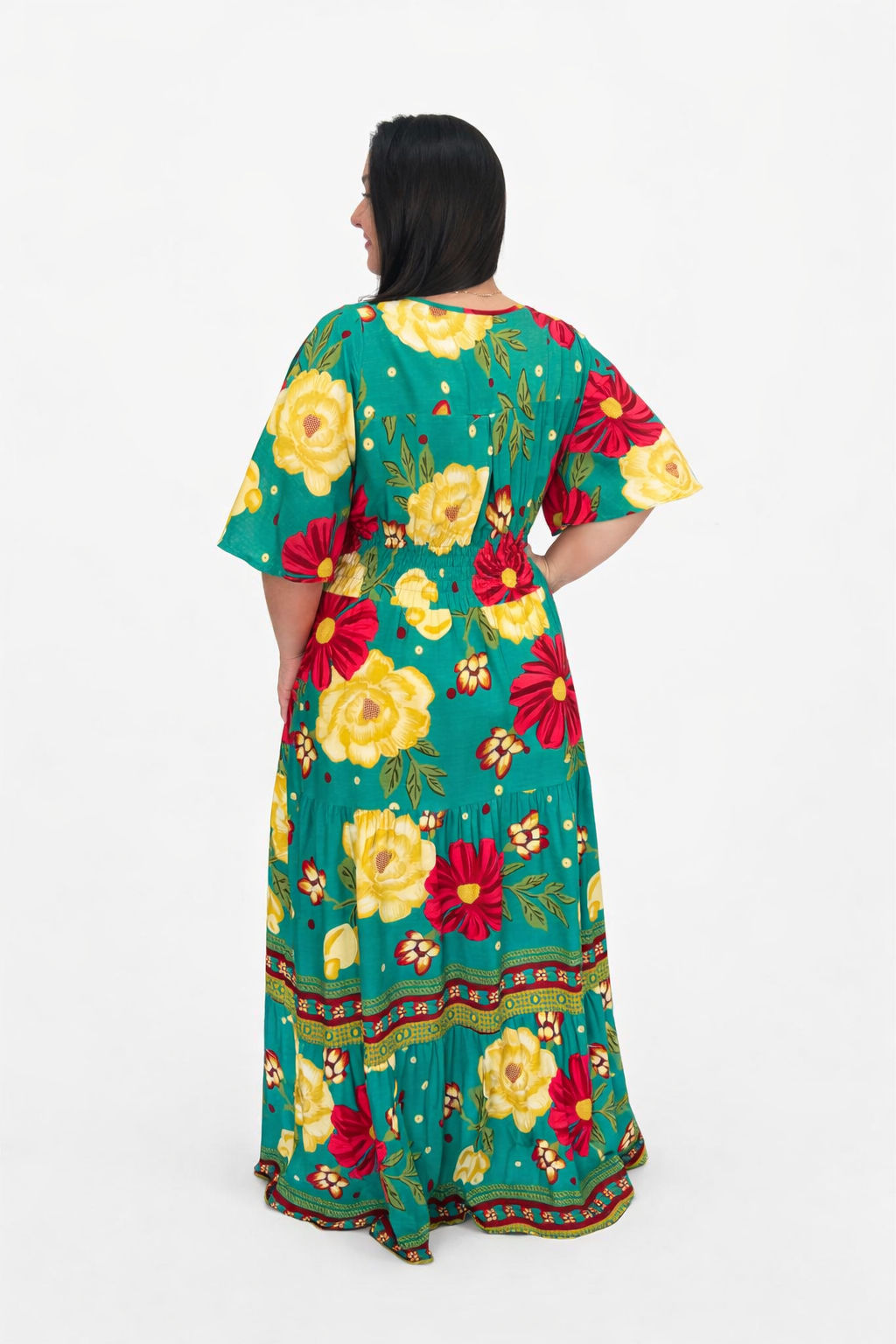 Vestido Plus Size Heloísa Viscose Verde Estampado G1 - Imagem 2