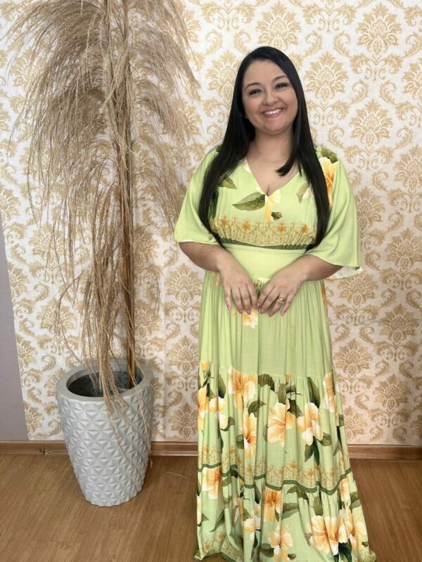 Vestido Plus Size Heloísa Viscose Verde Pistache Estampado G1 G2 G3