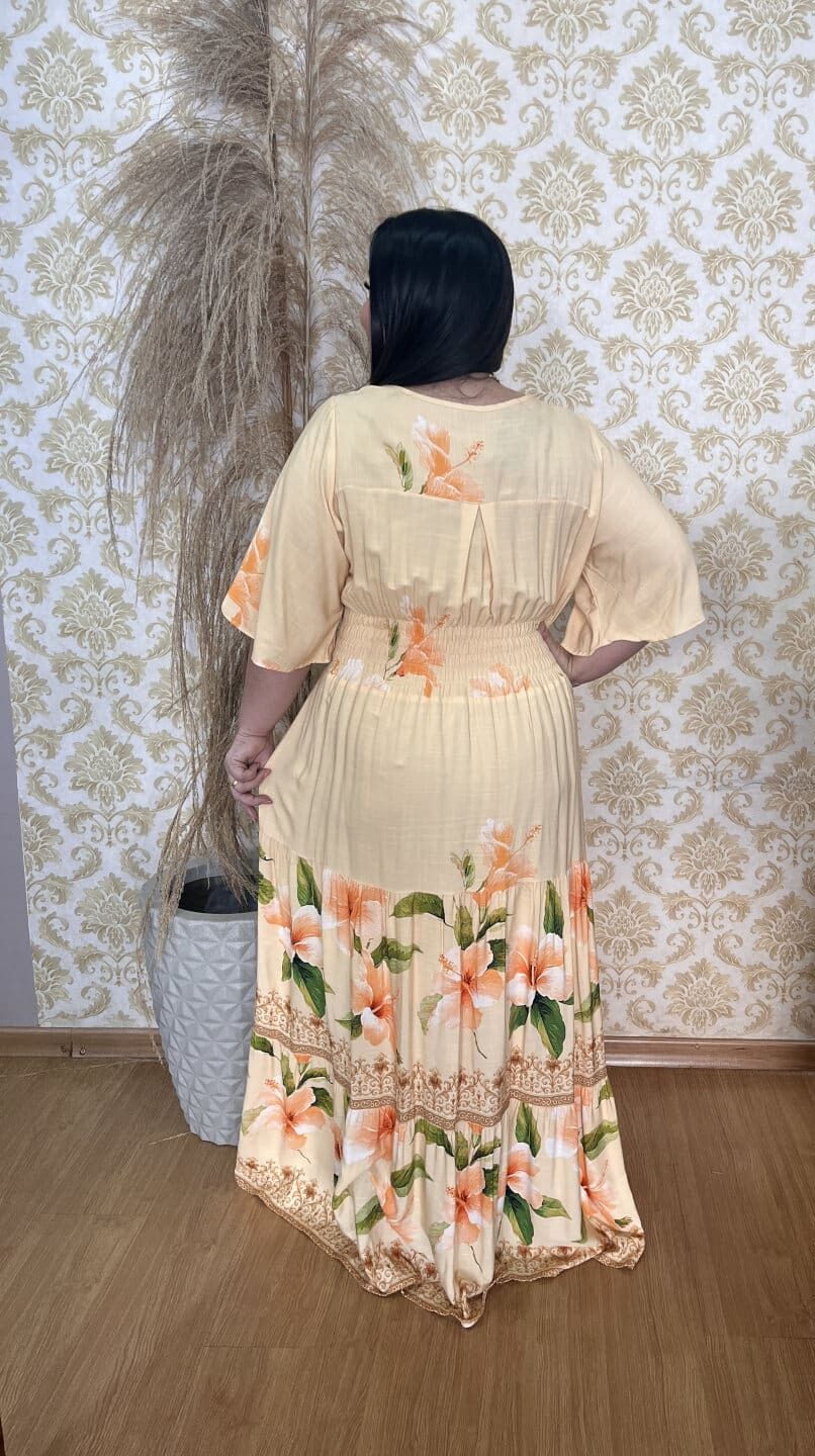 Vestido Plus Size Heloísa Viscose Pessego Estampado G2 G3 - Imagem 2