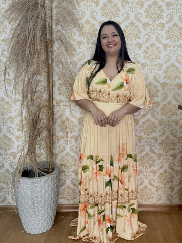 Vestido Plus Size Heloísa Viscose Pessego Estampado G2 G3