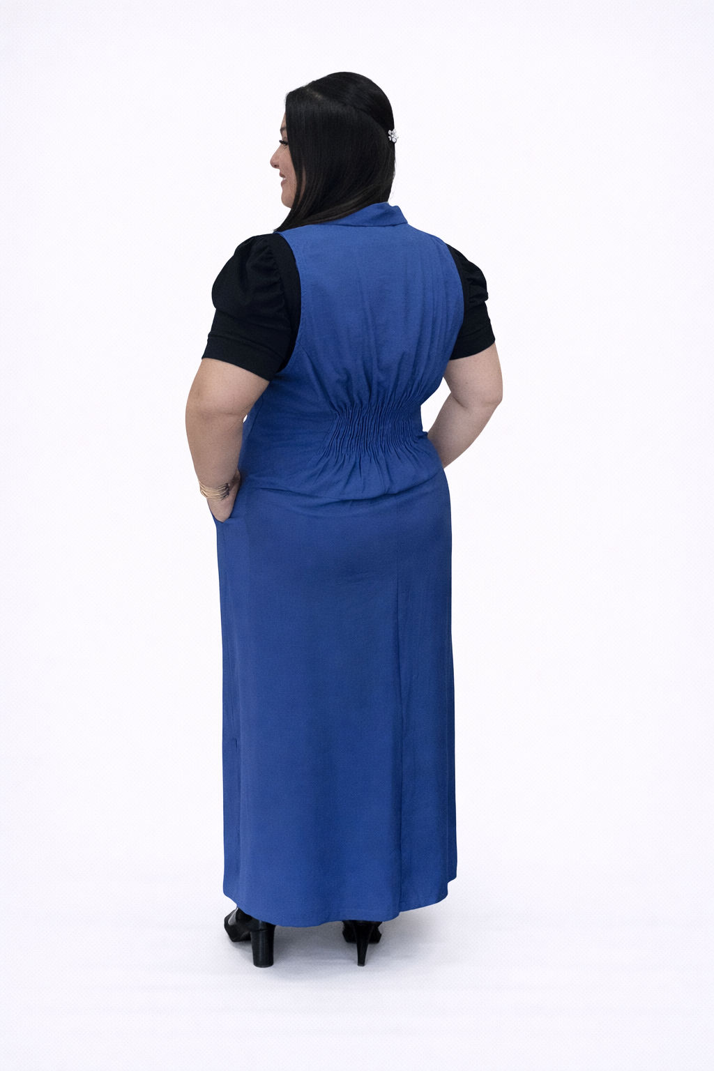 Conjunto Plus Size de Colete e Saia Sara tecido Sensorial Marrant Azul - Imagem 2