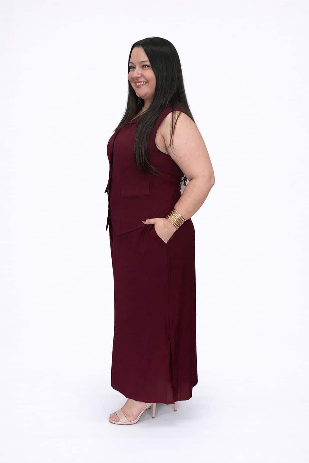 Conjunto Plus Size de Colete e Saia Sara tecido Sensorial Marrant Vinho - Imagem 3