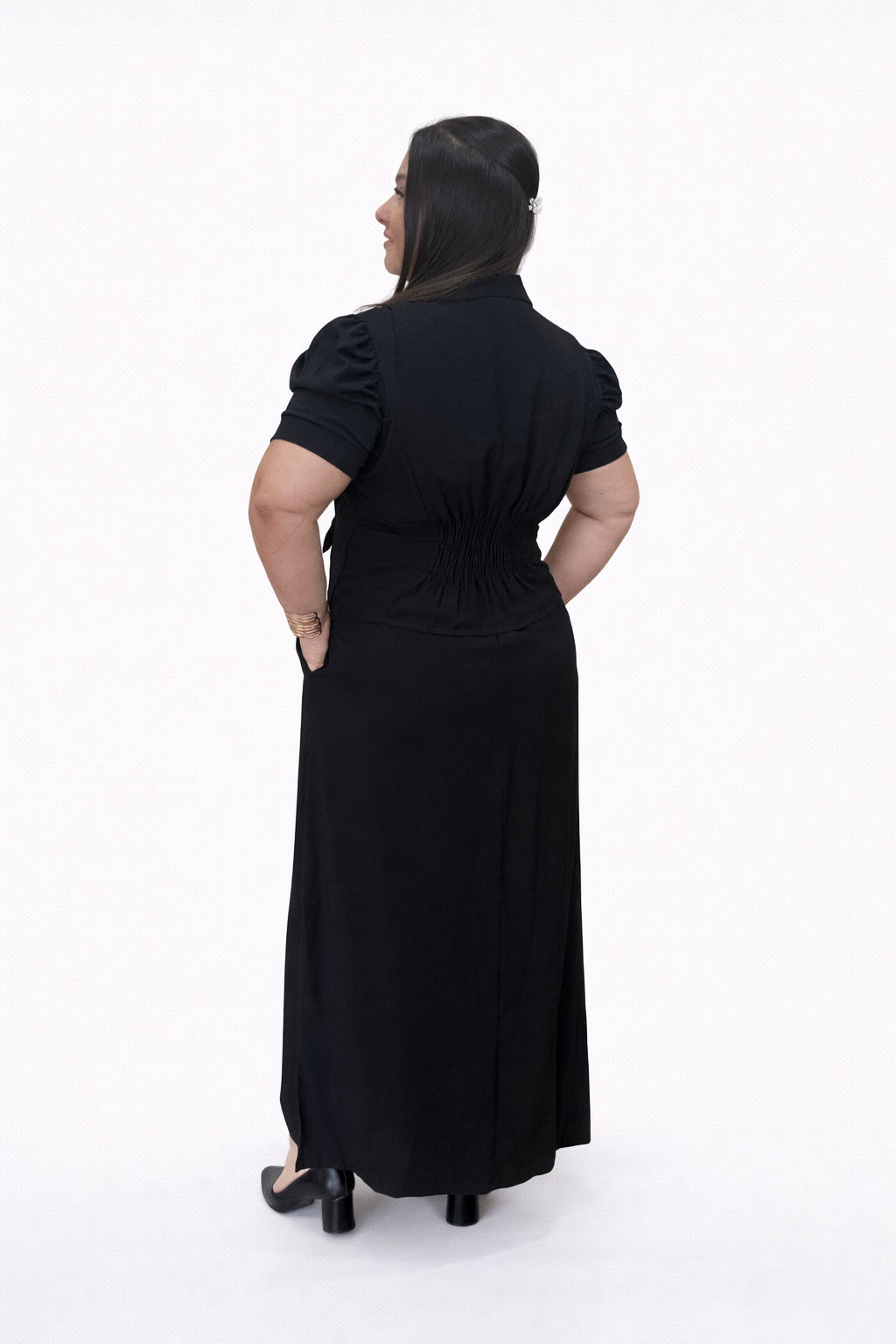 Conjunto Plus Size de Colete e Saia Sara tecido Sensorial Marrant Preto - Imagem 2